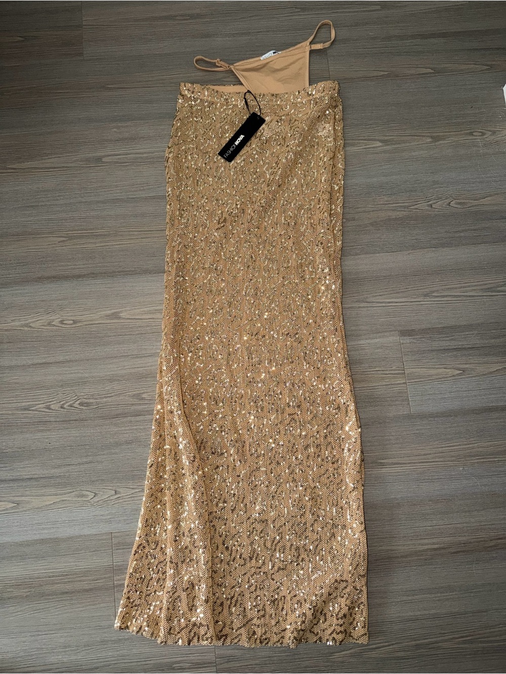 NWT Fashion Nova Gold Sequin Maxi Skirt - Picture 2 of 4